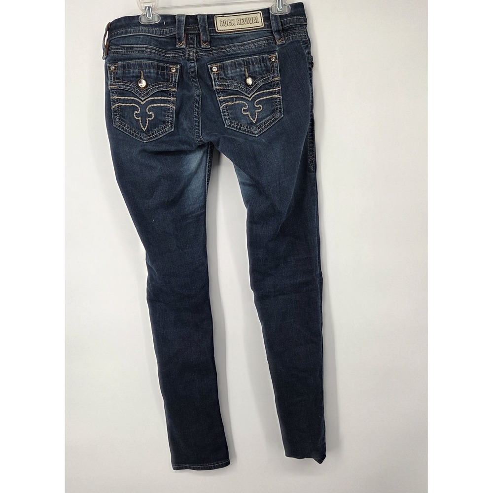 Rock Revival Alivia Womens 30 Jeans Low Rise Skinny Country Blue 30x32 Cowgirl - Picture 3 of 14